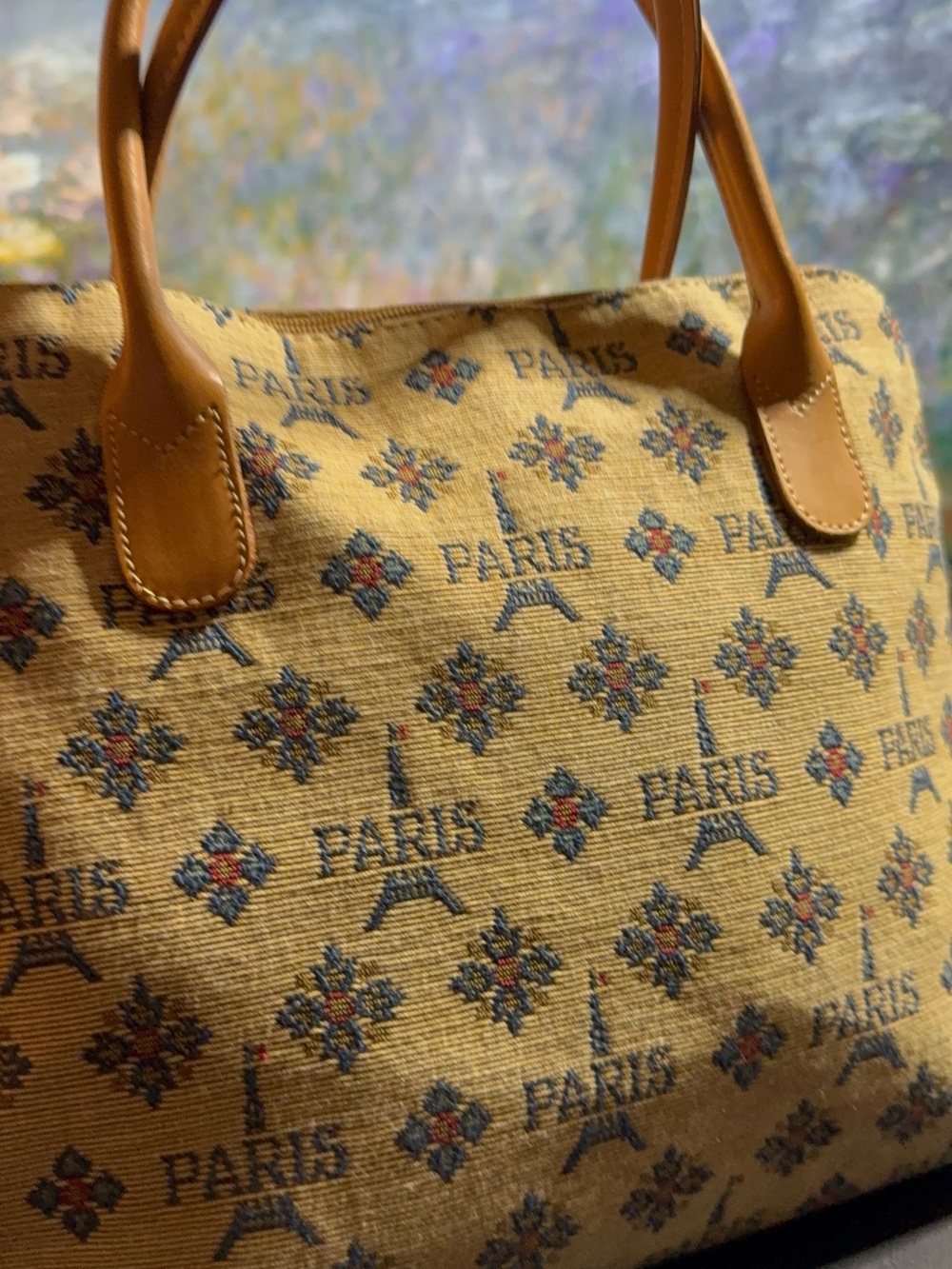 Vintage 1980’s Royal Tapisserie Paris Woven Eiffel Tower Bag with Shoulder Strap